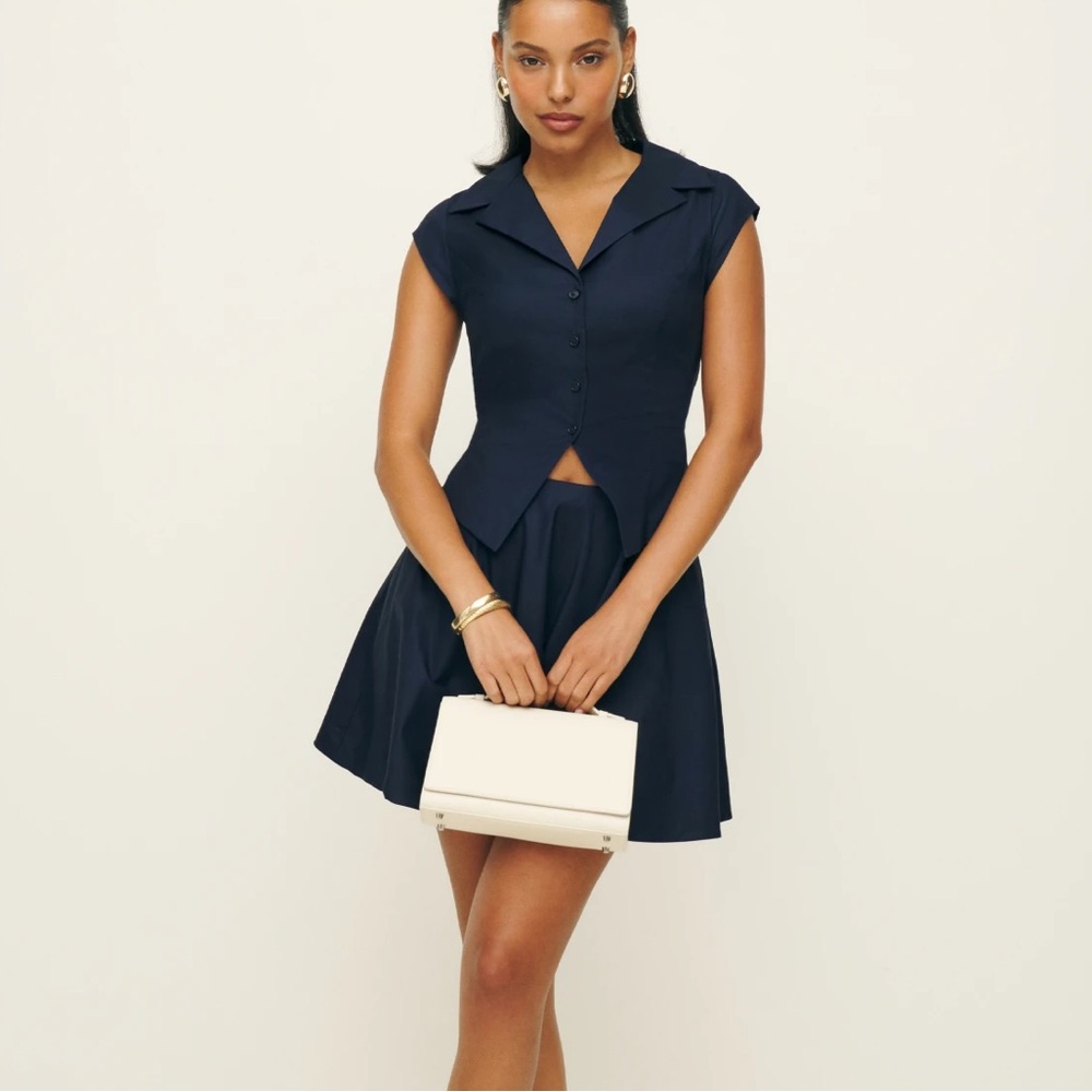 Reformation Navy Blue Mini Dress with Buttoned Bodice